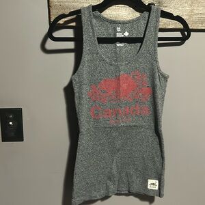 Roots logo graphic salt and pepper tank top